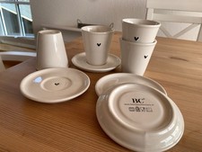 4 x Espressobecher mit Untertasse von BC, weiß mit schwarzem Herz. Neu