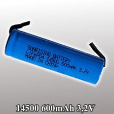 IFR 14500 600mAh 3,2V Lötfahne LiFePO4 Wiederaufladbar Ersatzakku