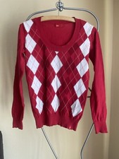 edc by Esprit Pullover rot weiss Rautenmuster Gr. M