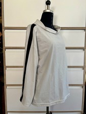 Peter O Mahler Shirt Bluse elastisch Gr. M Hellgrau Schwarzer Streifen 3/4 Arm