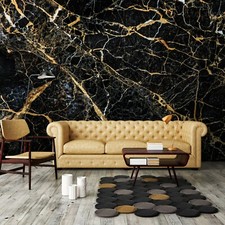 Vlies Fototapete Marmor gold schwarz Modern Steinoptik Steinwand Wohnzimmer XXL