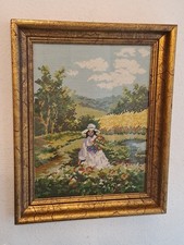 Stickbild Gobelin mit Echtholzrahmen Goldfarbenen Holzrahmen 