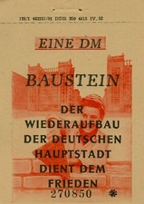DDR NAW Baustein Wiederaufbau der deutschen Hauptstadt Berlin 1952 - Eine Mark 