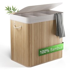 Bambus Wäschekorb 3 Fächer, 170L Wäschesammler mit Deckel&Sack B-WARE Rückläufer