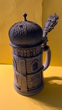 Alt Bierkrug Steinzeug Münchener Kindl Kirche  Zwiebeldach 1/2L Uhr 22cm selten