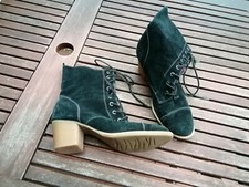 Tamaris Rauhleder Granny Schnür Stiefeletten Booties schwarz Ziernähte 40 bequem