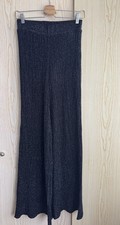 Glitzerhose Schwarz Silber Weite Hose Schlaghose Flare Gummibund S 36