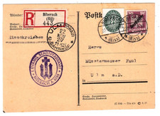 R-Postkarte Biberach Riss nach Ulm, seltene Destination, 1927