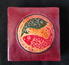 Wiener Schachtel Indisches Echtes Shanti Leder  Geldbörse Minibörse  Motiv Fisch