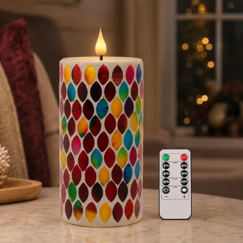 Led kerze buntglas mosaik - kerze,