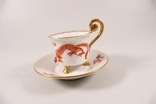 Roloff  Sammeltasse Sammelgedeck 2 Teile oranger Ming Drache  Moccagedeck