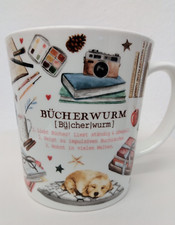 Tasse "Bücherwurm"  500 ml, Innenbeschriftung, Bone China Porzellan, Tee-Maas