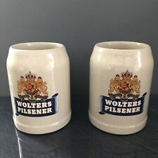 Emil Sahm 2 Wolters Pilsener Bierkrüge 500ml Halbe Maßkrug Steinzeug Unbenutzt