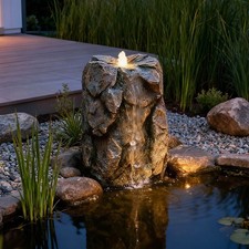 Quellstein Felsen mit LED Beleuchtung Wasserfall Gartenbrunnen Teichdeko Speier