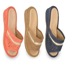 Damen Pantoletten mit Keilabsatz Hausschuhe Open-Toe Gr. 36-41 filsko Opatija