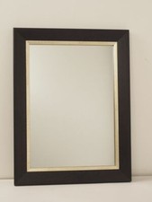 Wandspiegel Spiegel Holzrahmen Bad Flur dunkelbraun goldrand massiv 39 x 51 cm