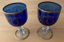 2 blaue alte Römer Wein Gläser Ährengirlande Goldrand kobalt ca. 1870(?) vintage