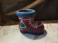 Schuh Stiefel Blumentopf Blumenübertopf Blau Keramik Länglich Weihnachtschuh