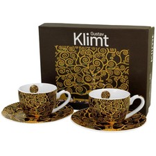 Tassen Espressotassen Geschenkbox 2er Set Klimt Baum des Lebens Porzellan 90 ml
