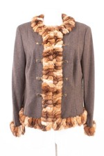 Rena Lange Jacke Blazer Damen Gr. 44 Mehrfarbig Wolle Echtpelz