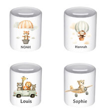 Bedruckte Spardose für Kinder Safari Personalisiert mit Namen Tiere Geschenk