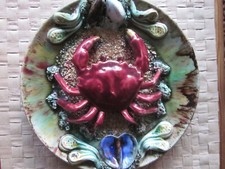 Vintage Wandteller 23cm, Majolika, Palissy, Krabbe Krebs Dekoteller, TOP!