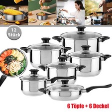 12tlg-Set Topfset Kochset Induktion Gas Halogen Ceran Kochtopfset Edelstahl DE