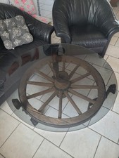 Couchtisch Beistelltisch Wagenrad Glas Wohnzimmertisch 100x100x58 CM