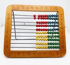 Rechenschieber alt Holz Kugeln Buchstaben Zahlen Schule Rechenhilfe Büro Retro 