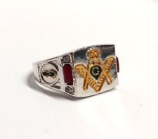 Edelstahl Herren Ring mit klaren und roten Steinchen Freimaurer Motiv 73 (S58a)