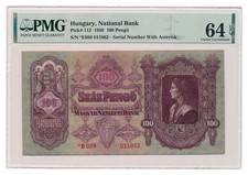 UNGARN Banknote 100 Pengo 1930 Szalasi Ausgabe PMG MS 64 EPQ Wahl Stempelglanz