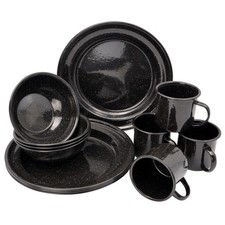 Western Essgeschirr Emaille 12-teilig 4 Teller Schüsseln Becher Camping Outdoor