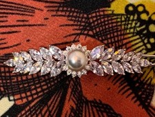 Haarspange Haarklammer Haarschmuck Silber in Blüten-Design Perle Zirkonia Steine