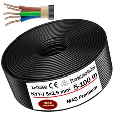 5-100m Erdkabel Starkstromkabel NYY-J 5x2,5 mm² Elektrokabel