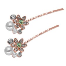 2er Set Haarklemmen mit Strassblume Perlen rosegold silber Brautschmuck Hochzeit
