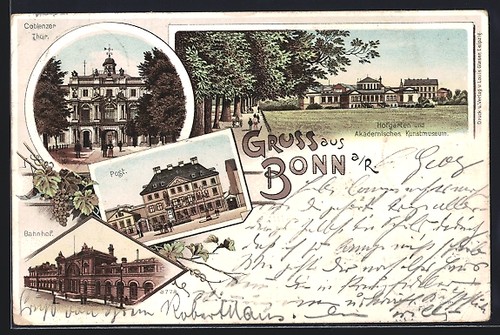 Lithographie bonn postamt - lithographie,