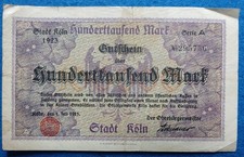08 025 Notgeld Stadt Köln 100 000 Mark, 1.7.1923, Serie A, KN schwarz 6-stellig