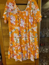 Kleid Sommerkleid Strandkleid Orange Weiß Grün 3XL Neu mit Rüschen 