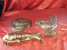 3 Alte Gugelhupf Form Backform Kupfer Verzinkt Obst Korb Hahn ? Fisch ? (5755)