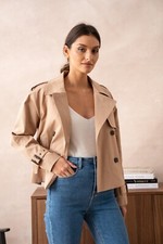 Damen Trenchcoat verkürzter Trenchcoat Frauen Coat Jacke New Collection 2025