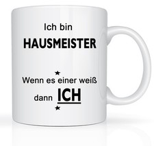 Berufs Tasse mit Hausmeister Motiv Arbeitstasse Scherztasse Weiss Geschenktasse