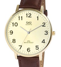 Q&Q by Citizen Herren Armband Uhr Große Ziffern 30 Meter Wasserdicht Braun Gold