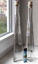 2 Glasflaschen 3-eckig Pressglas 32cm leer Kork Stopfen Likör Deko Vase Flasche