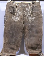 Bayerische bestickte braune  3/4  Lederhose mit Träger kleine Größe