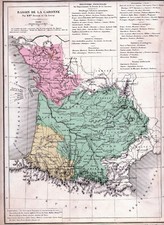 Bassin de la Garonne 1878 orig. Atlaskarte Landes Vendée Tarn Lozère Charente