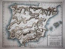 Espana Spain Spanien Portugal carta map Karte engraving Mentelle Chanlaire 1797