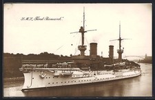 AK Kriegsschiff SMS Fürst Bismarck auf einem Fluss, Ostasiengeschwader 