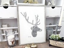 Bild Hirsch "Le Cerf" Aquarell in Holz-Rahmen Landhaus Shabby Chic