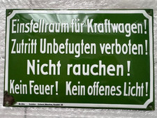 Emailschild Emaille Hinweisschild Einstellraum f. Kraftwagen,Zuckerguss,sehr alt