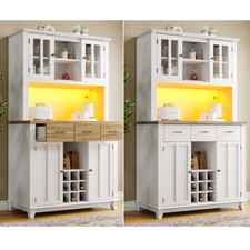 Küchenschrank Küchenbuffet Vitrinenschrank Hochschrank Sideboard mit LED Ablagen
